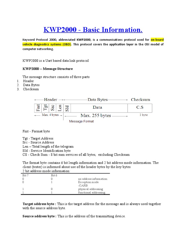 KWP2000 Protocol Overview | PDF