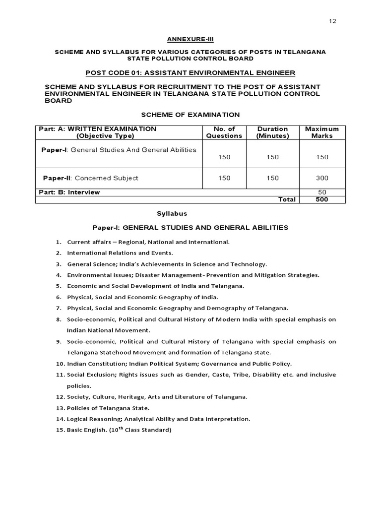TSPSC Pollution Board Syllabus PDF Waste Pollution