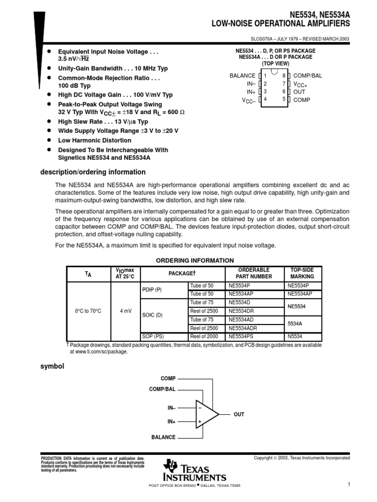 NE5534 | Amplifier | Operational Amplifier