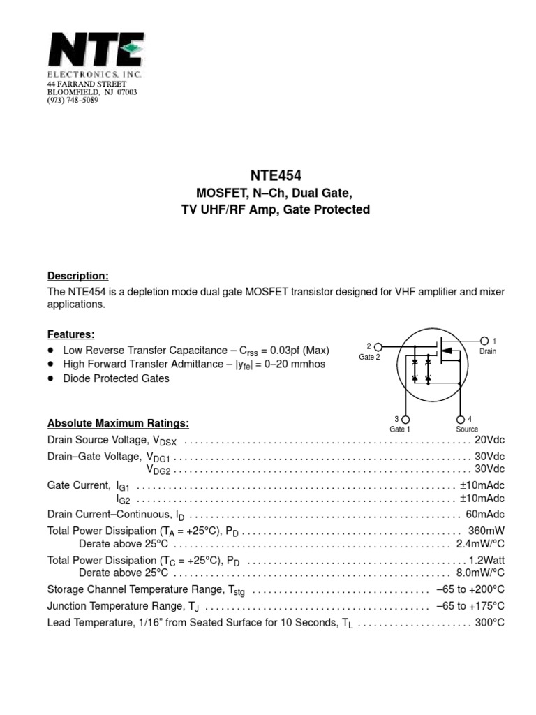 Dual Gate MOSFET Designed for VHF Amplifier and Mixer Applications with