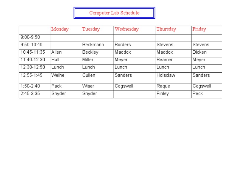 Weekly Computer Lab Schedule | PDF