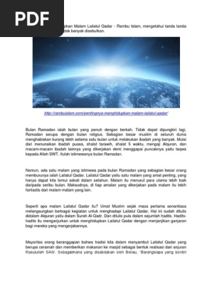 Pentingnya Menghidupkan Malam Lailatul Qadar Pdf