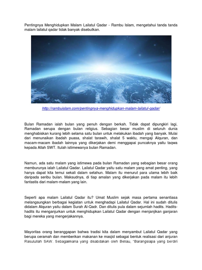 Pentingnya Menghidupkan Malam Lailatul Qadar