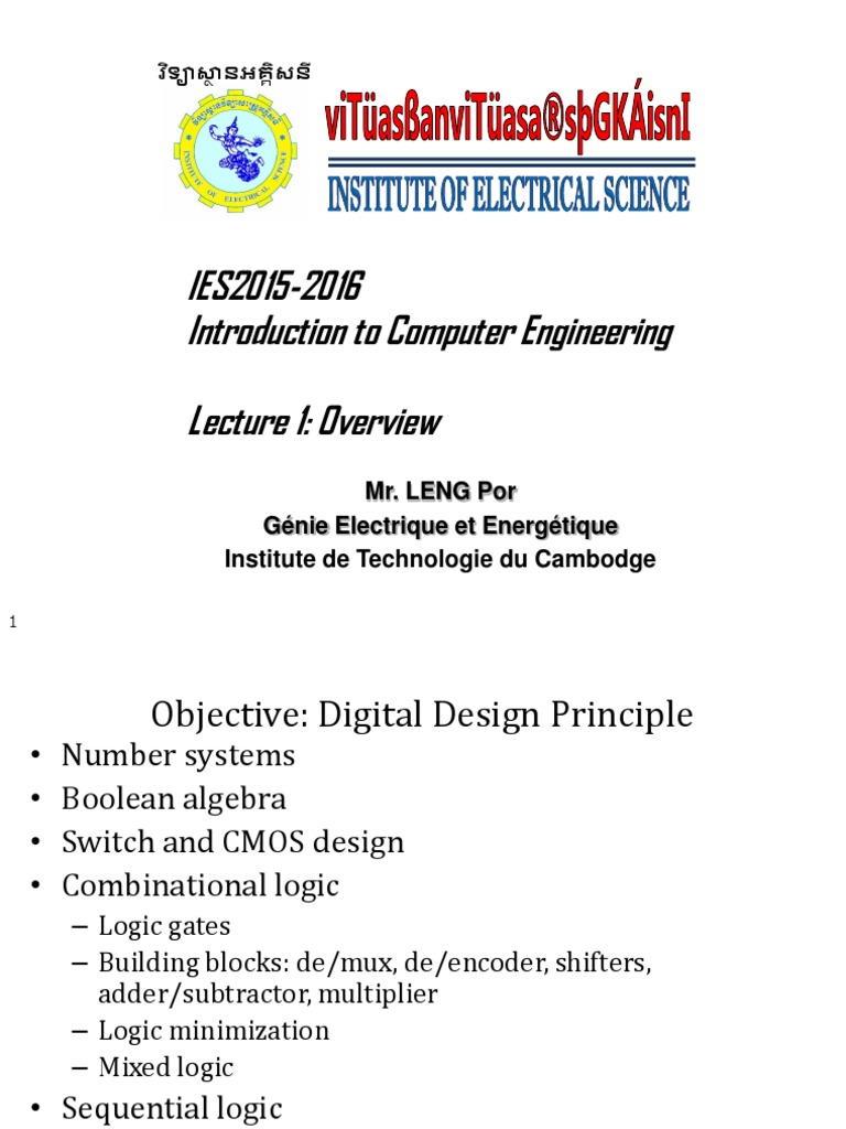 IES2015-2016 Introduction To Computer Engineering Lecture 1: Overview ...