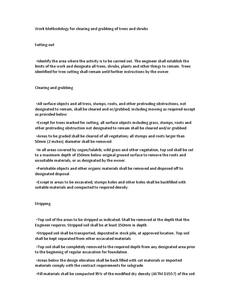 Clearing and Grubbing Methodology | PDF