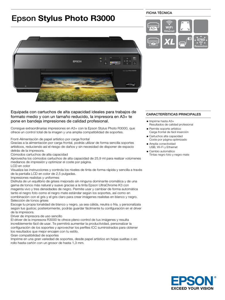 Epson Stylus Photo R3000 Ficha Técnica | PDF | Impresora (Computación ...