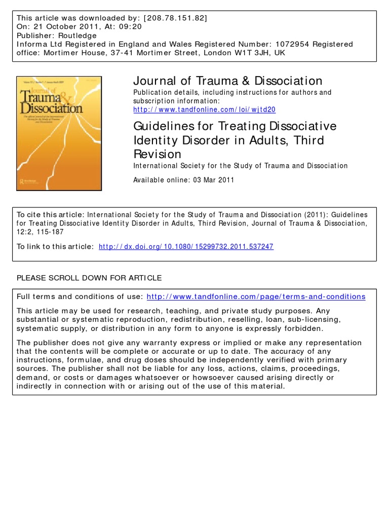 Guidelines For Treating Dissociative Identity Disorder In - 