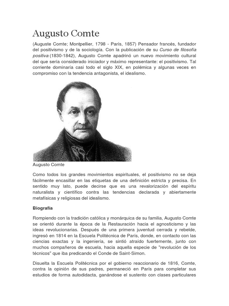 Augusto Comte Biografia PDF Positivismo Science