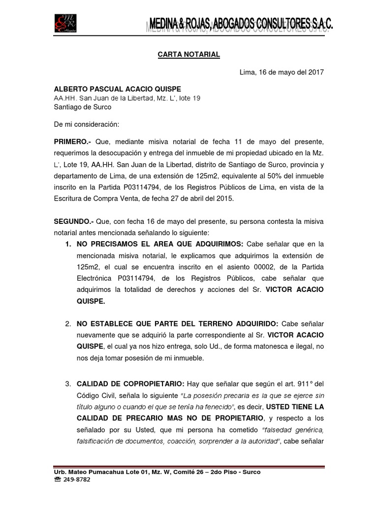 Carta Notarial Desalojo Rosa Luque 2 Política Justicia