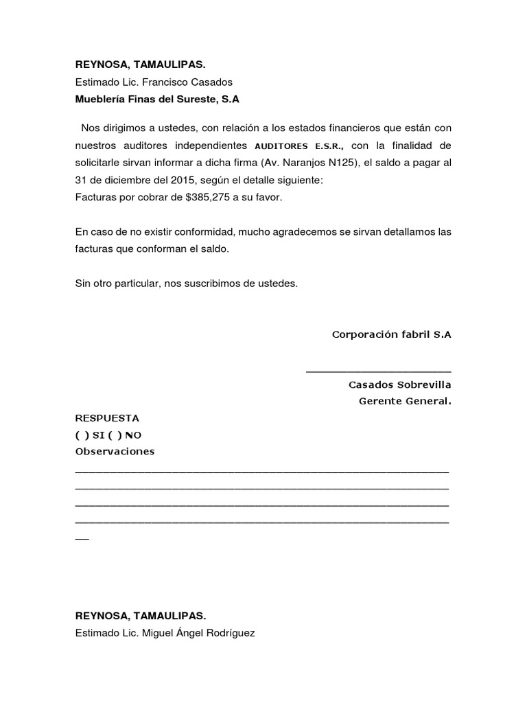 Cartas de Confirmacion de Proveedores  Business