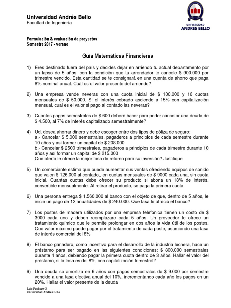Ejercicios de Matemáticas Financieras | PDF | Finanzas Matemáticas | Euro