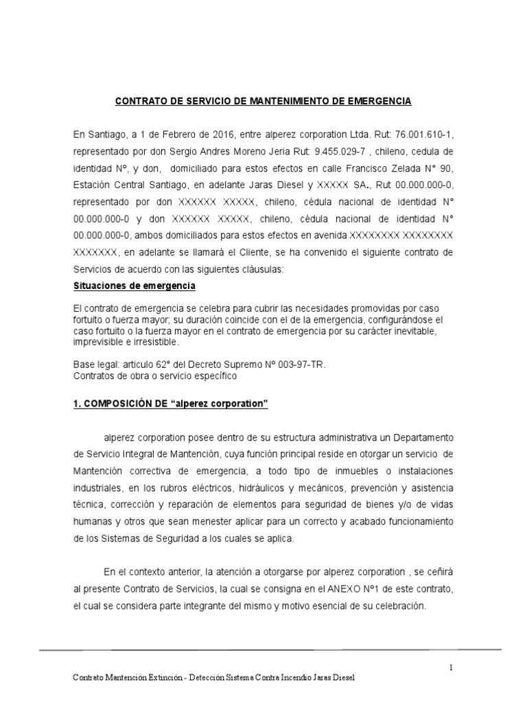 Contrato de Mantenimiento de Emergencia | PDF | Derecho laboral ...