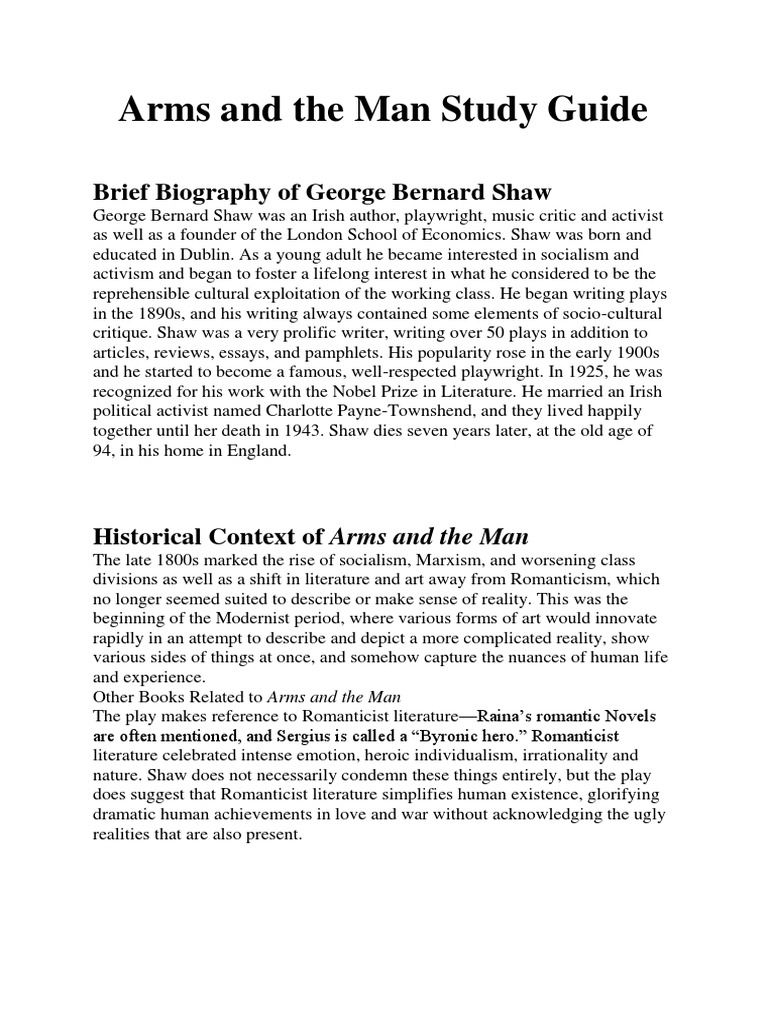 Arms and The Man Study Guide PDF Bernard Shaw