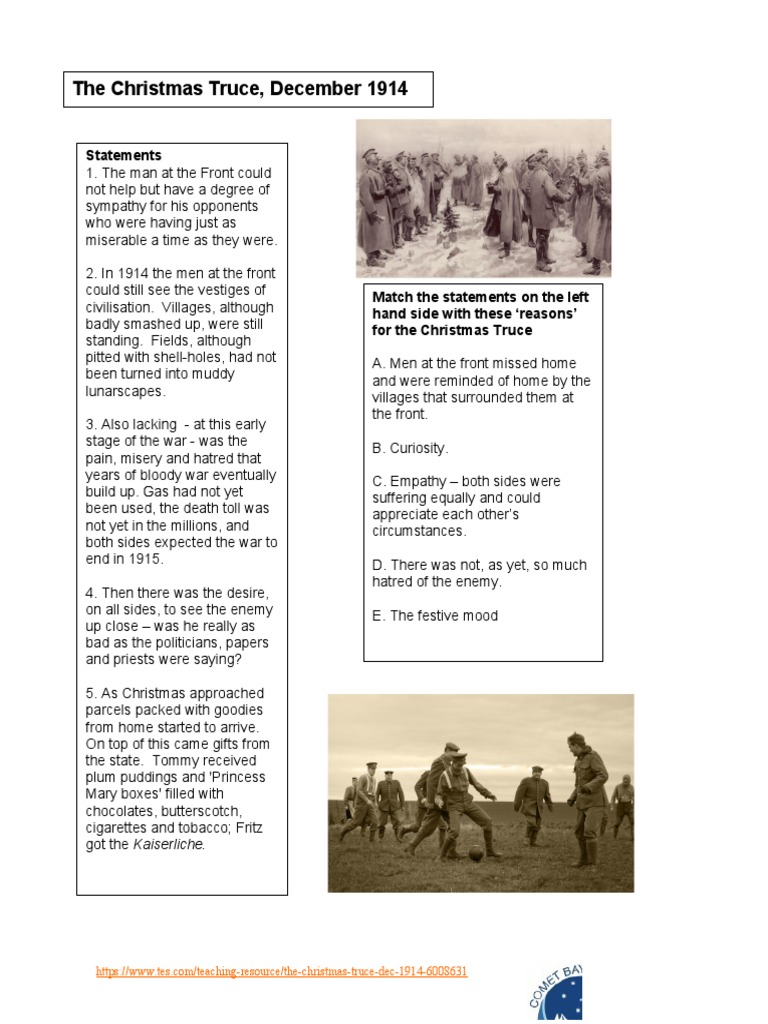 christmas truce worksheet | pdf