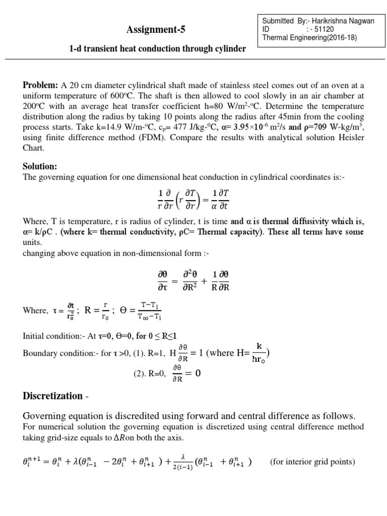 Assignment-5: 1-d Transient Heat Conduction Through Cylinder | PDF ...