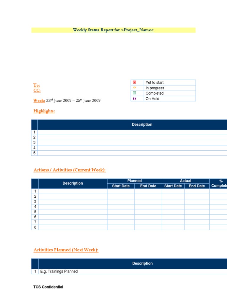 Weekly Status Report - Template | PDF