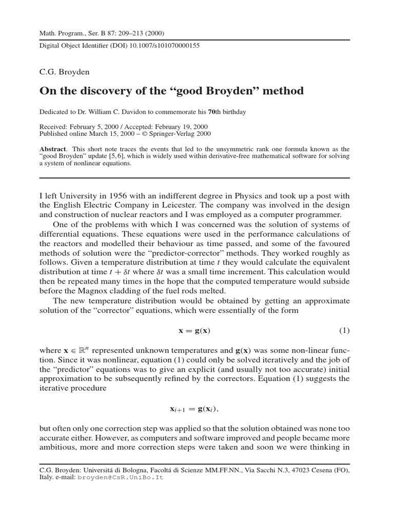 Good Broyden Method Explained | PDF | Equations | Numerical Analysis