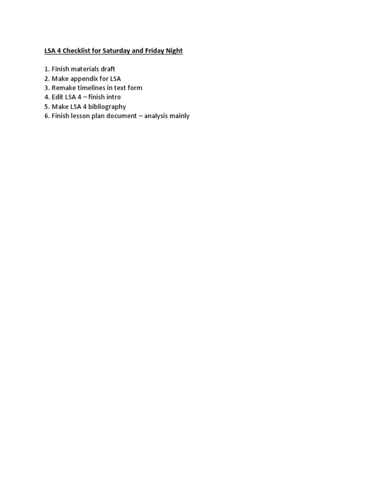 LSA 4 Checklist | PDF | Foreign Language Studies