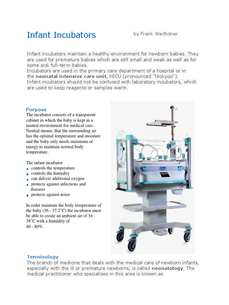 Infant Incubators PDF Neonatal Intensive Care Unit Neonatology
