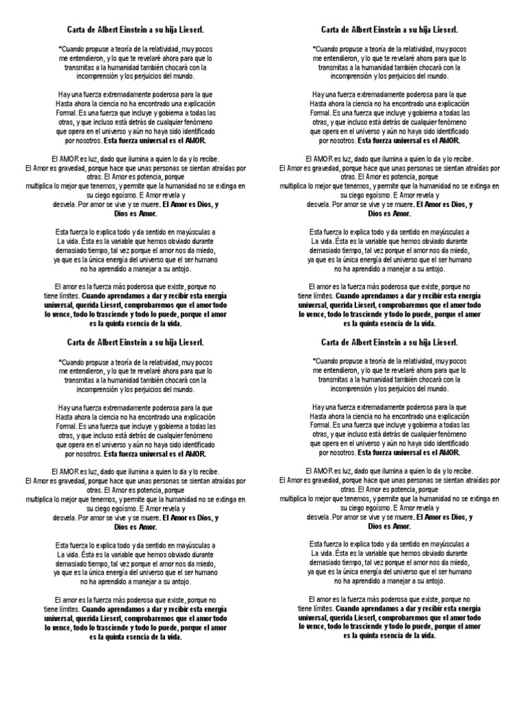 Carta de Albert Einstein a Su Hija Lieserl  Albert 
