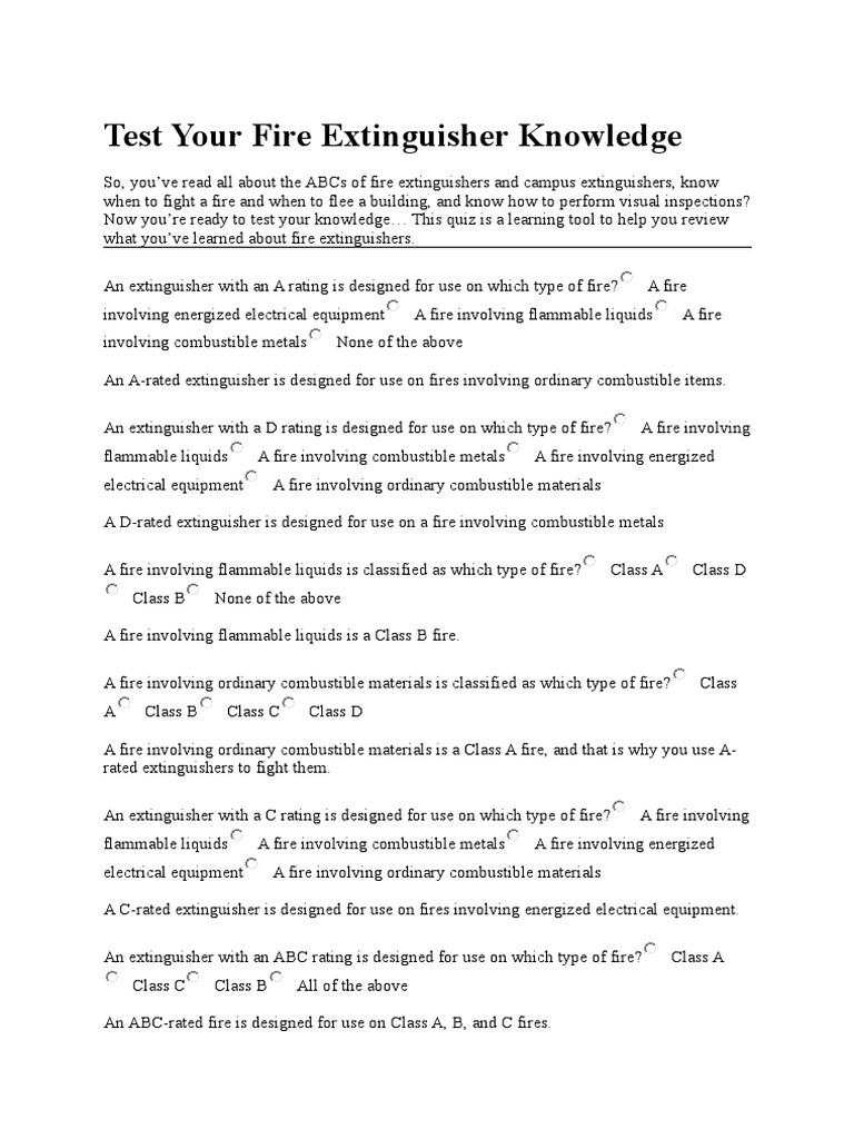 Test Your Fire Extinguisher Knowledge Hazards Safety Free 30day