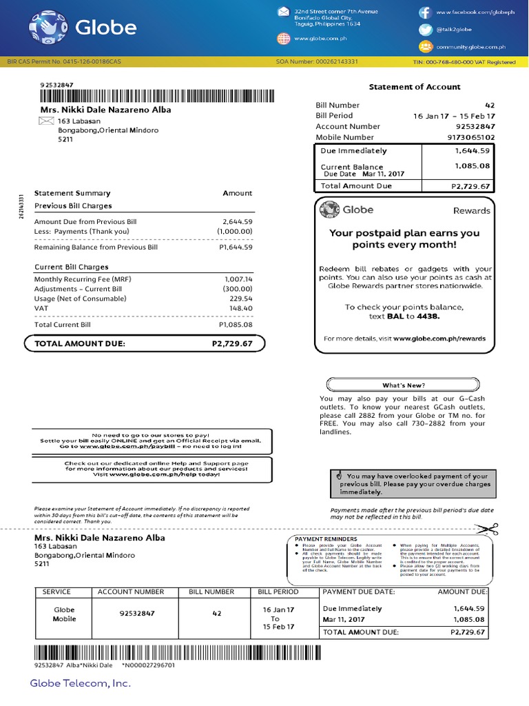 Globe_Bill.pdf Text Messaging Information Technology