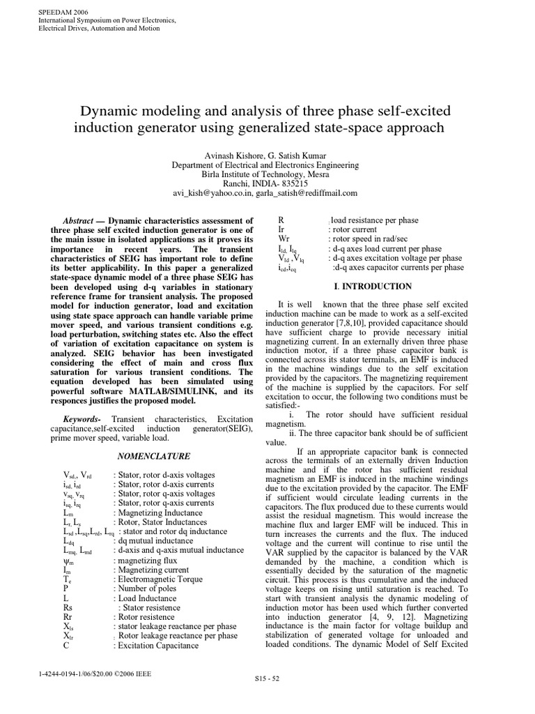 Dynamic Modeling and Analysis of Three Phase Self-Excited Induction ...