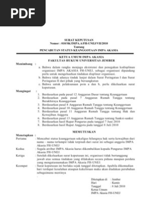 Sk Tentang Pencabutan Status Keanggotaan