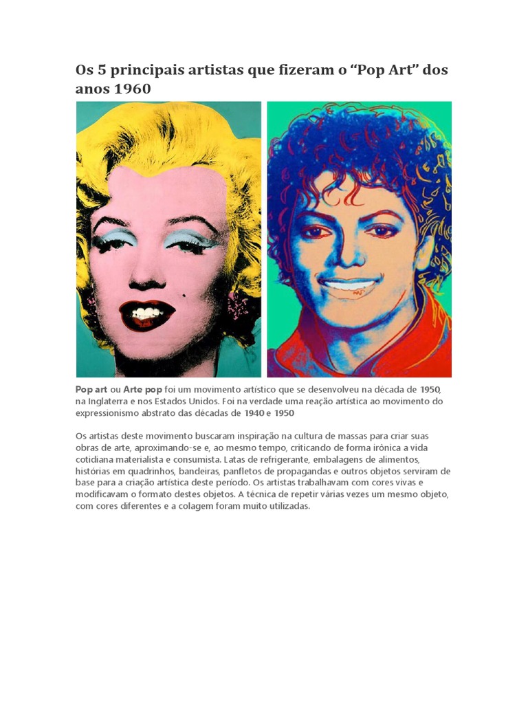 Principais Artistas do Pop Art 1960 | PDF | Pinturas | Artes (geral)