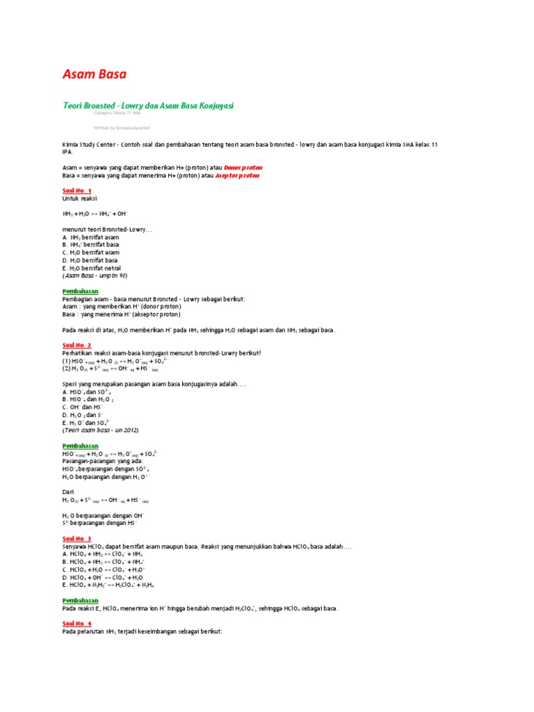 28++ Contoh Soal Asam Basa Kimia - Kumpulan Contoh Soal