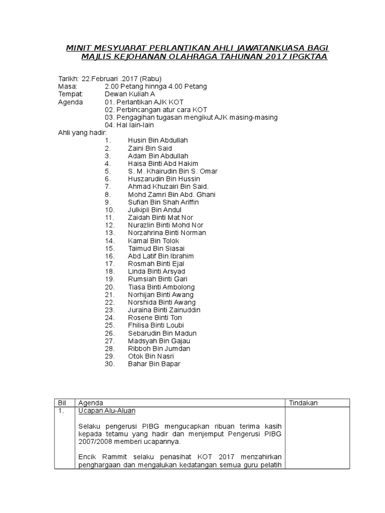 Minit Mesyuarat Agung Pdf