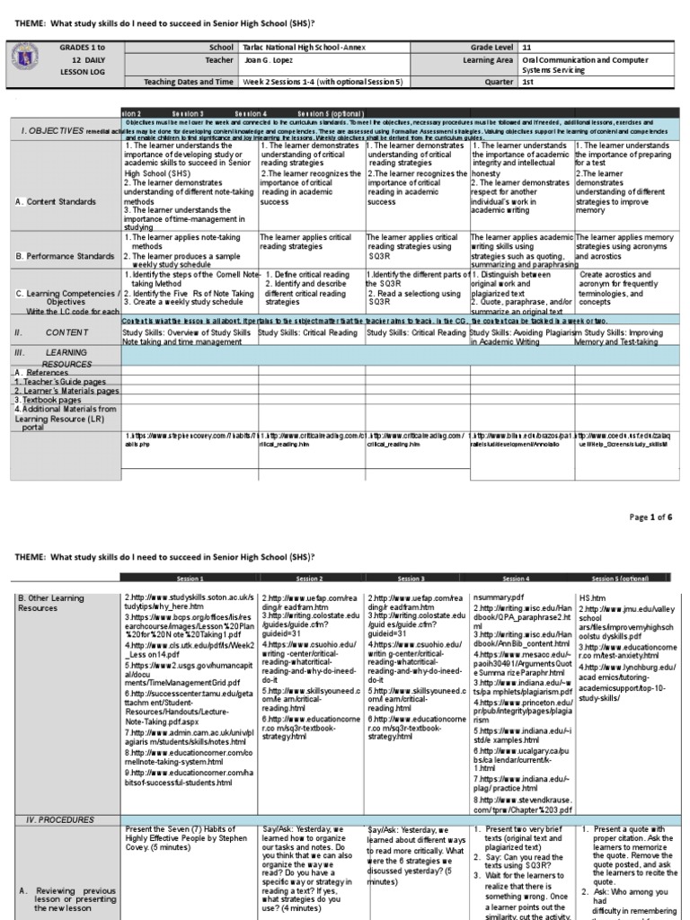 SHS DLL Week 2 TeacherPH Com Study Skills Reading (Process)