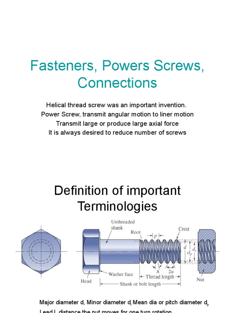 Power Screws and Fastener Mechanics | PDF | Screw | Machines