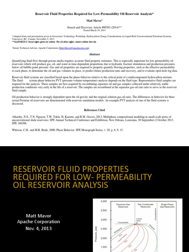 Reservoir Fluid Properties Required PDF Petroleum Reservoir Pressure