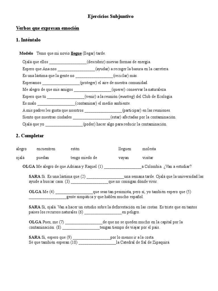 Ejercicios De Presente De Subjuntivo Pdf