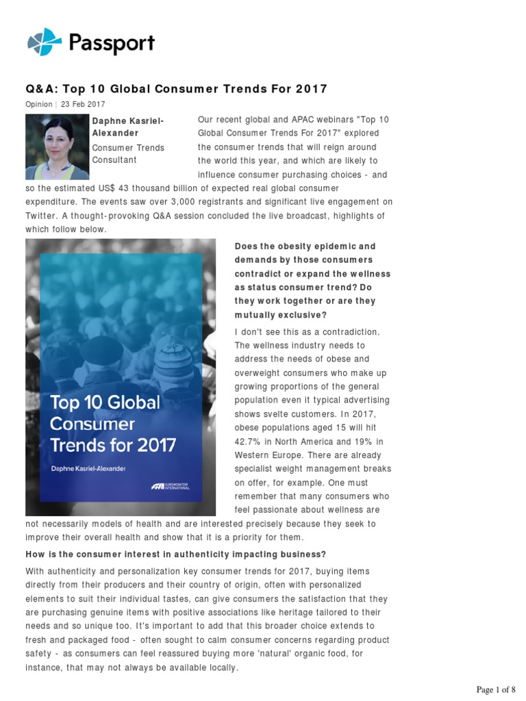QA Top 10 Global Consumer Trends For 2017 PDF Brand Retail