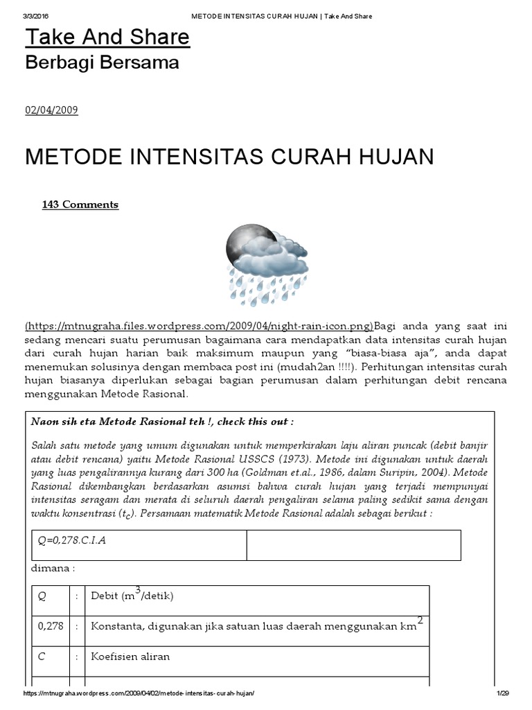 METODE INTENSITAS CURAH HUJAN - Take and Share PDF | PDF