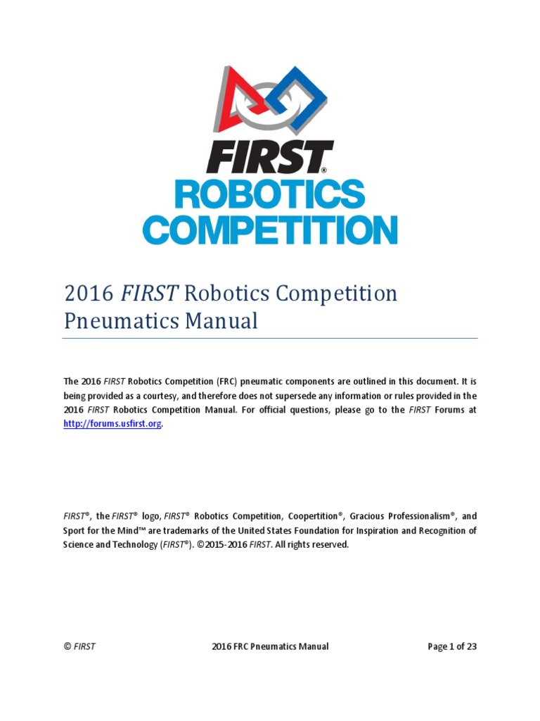 FRC 2016 Pneumatics Manual PDF PDF Valve Cylinder (Engine)