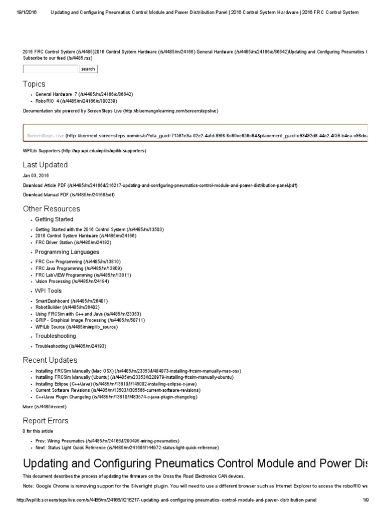 FRC Updating and Configuring Pneumatics Control Module and Power Distribution Panel PDF