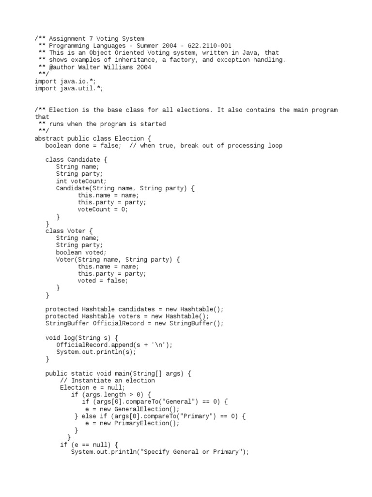 Assignment 7 Voting System Java Program | PDF | Voting | Method ...