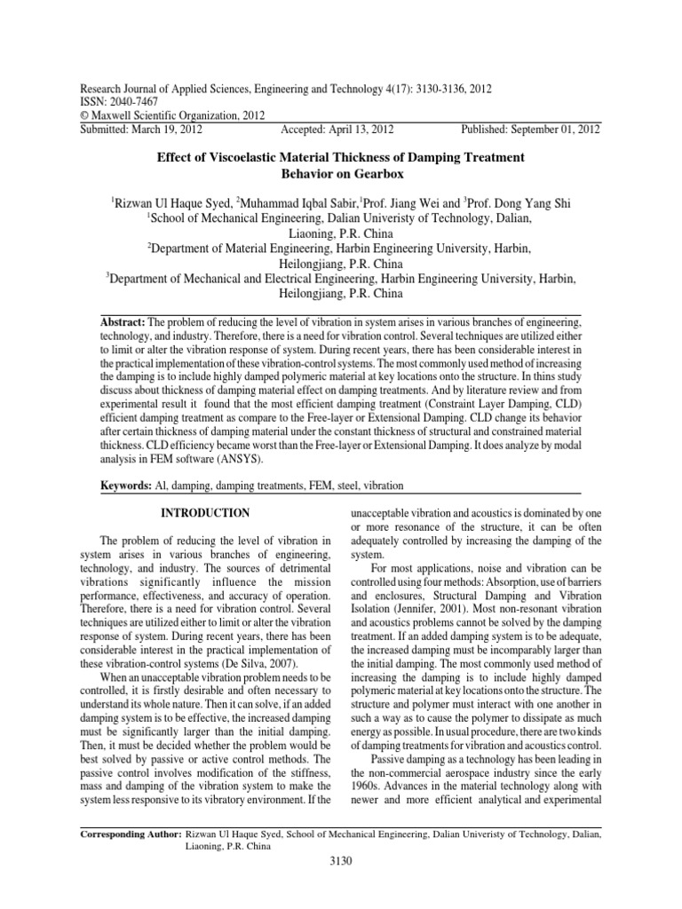 Effect of Viscoelastic Material Thickness of Damping Treatment Behavior