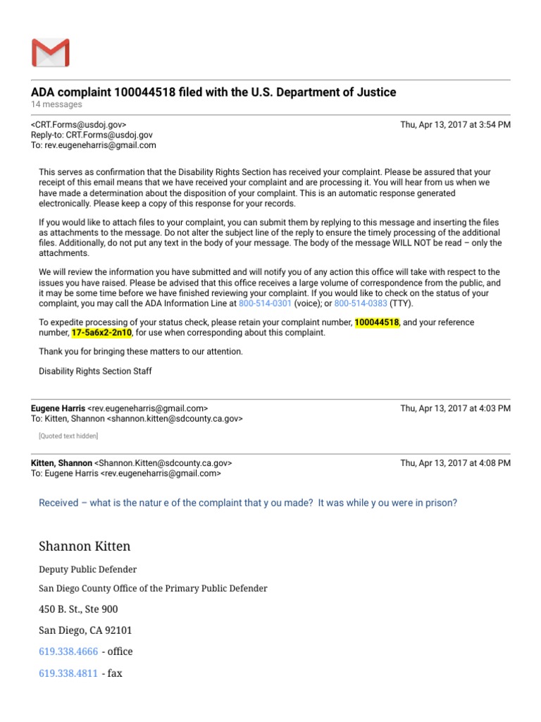 Gmail ADA Complaint 100044518 Filed With The U.S. Department of