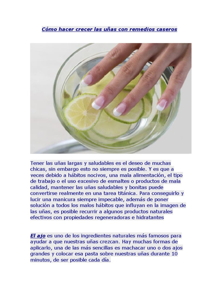 Cómo Hacer Crecer Las Uñas Con Remedios Caseros | PDF | Clavo (anatomía) |  Ajo