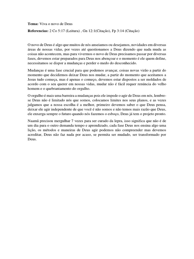 Viva o Novo de Deus: Transformação e Fé | PDF | Santo | Deus