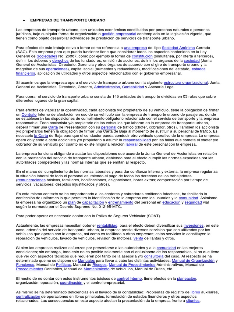 Empresas de Transporte Urbano | PDF | Planificación | Contabilidad
