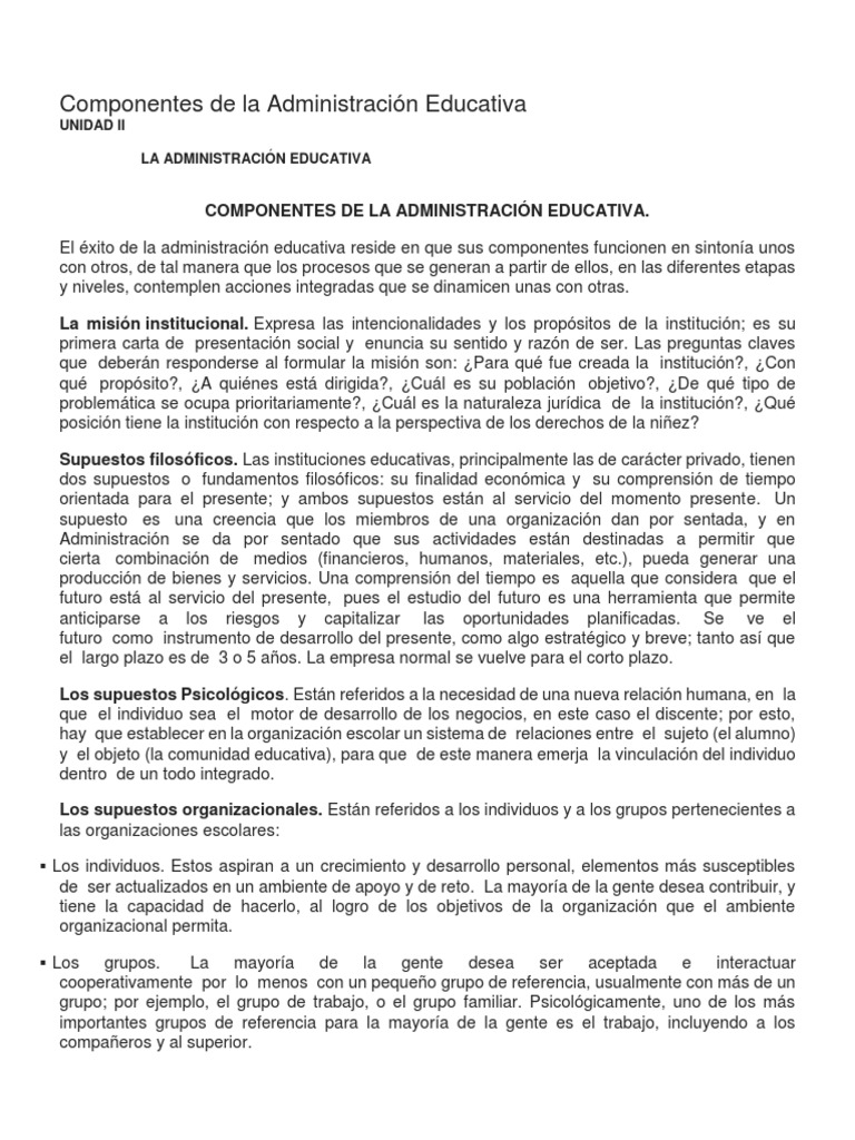 Componentes Clave de la Administración Educativa | PDF | Institución ...