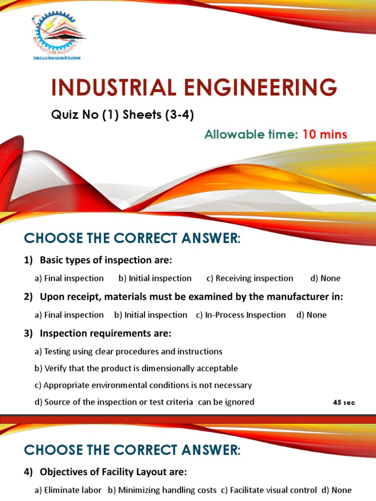 Industrial Engineering Quiz No (1) Sheets (34) PDF