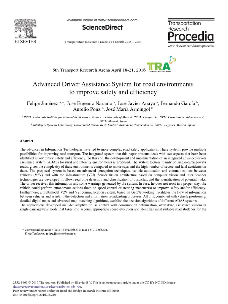 Advanced Driver Assistance System For Road Environments To Improve ...