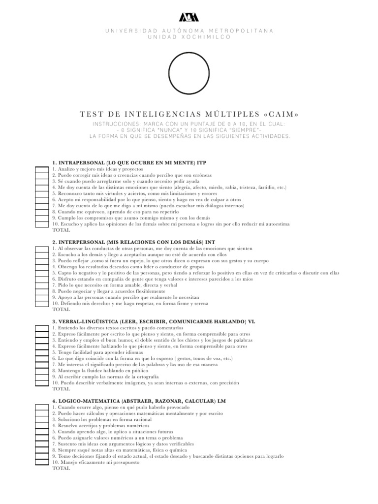 Test de Inteligencias Múltiples CAIM | PDF | Melodía | Ritmo