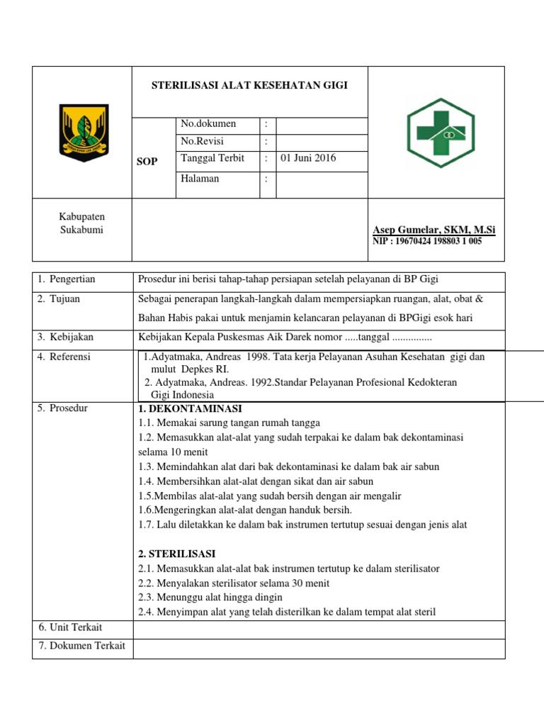 Sop Sterilisasi Alat Kesehatan Gigi Docx